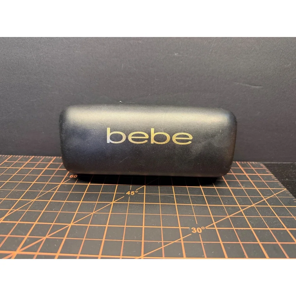 Bebe Black Faux Leather Hard Shell Sunglasses Eyeglasses Case Gold Logo Logo